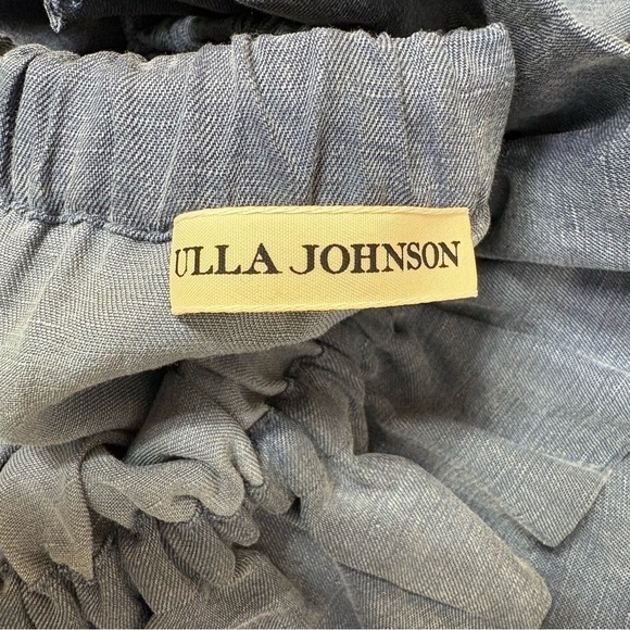 ULLA JOHNSON Olivia Off-the-Shoulder Tiered Ruffle Chambray Denim Linen Dress 2 - Picture 8 of 17